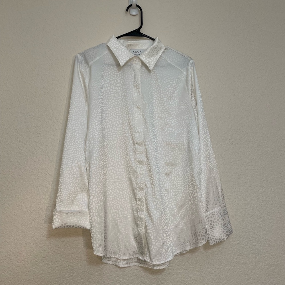 White Silky Textured Button-Up Shirt